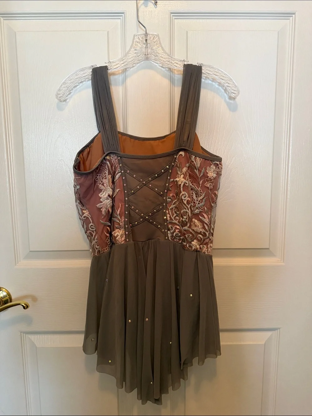 Embroidered Floral Bodice Peplum Top in Rose and Grey.